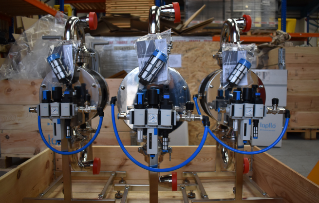 aseptic EHEDG diaphragm pumps on a palette