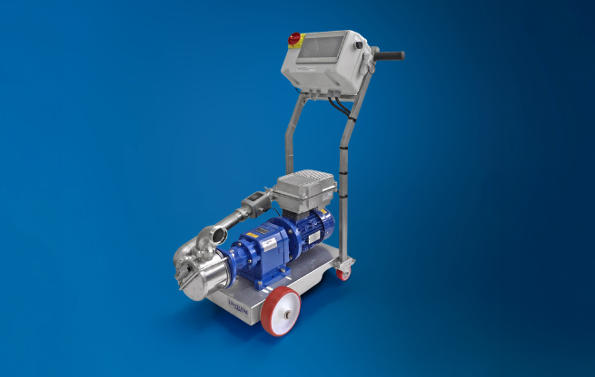 an all in once flexible impeller pump with wheels and a flow meter