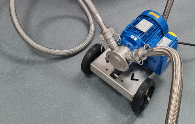 an EP flexible impeller pump with metal hose attached