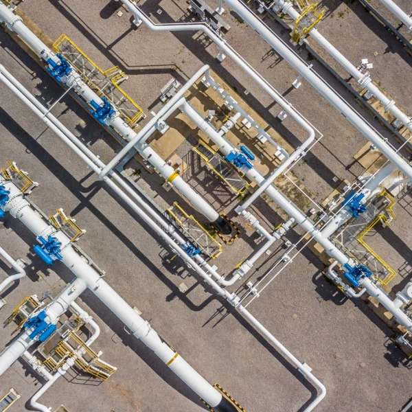an aerial photo of a factory