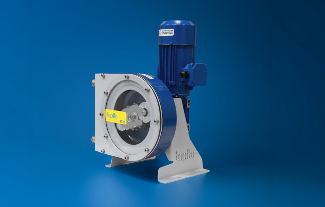 Peristaltic low pressure pump on a blue background