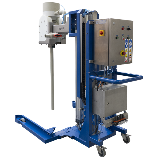 Side View of our Drum Unloading System with a Diaphragm Pump with built-on pulsation dampener