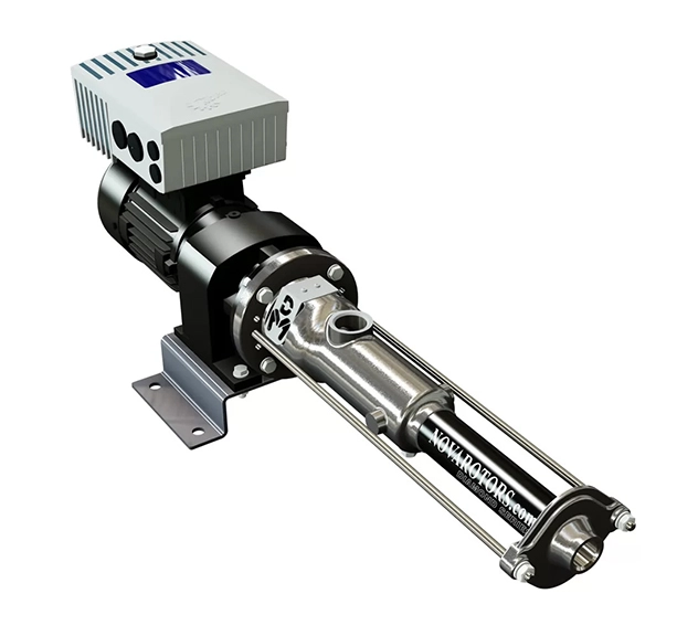 Industrial single screw dosing pump on white background