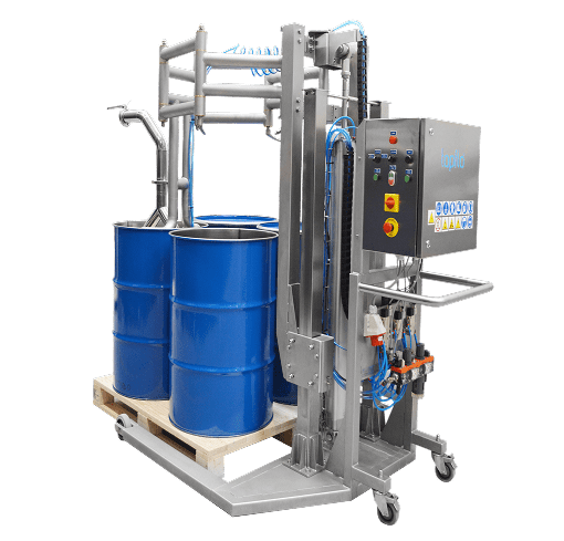 Back view of Tapflos Drum Unloading Quattro System for 4 drums