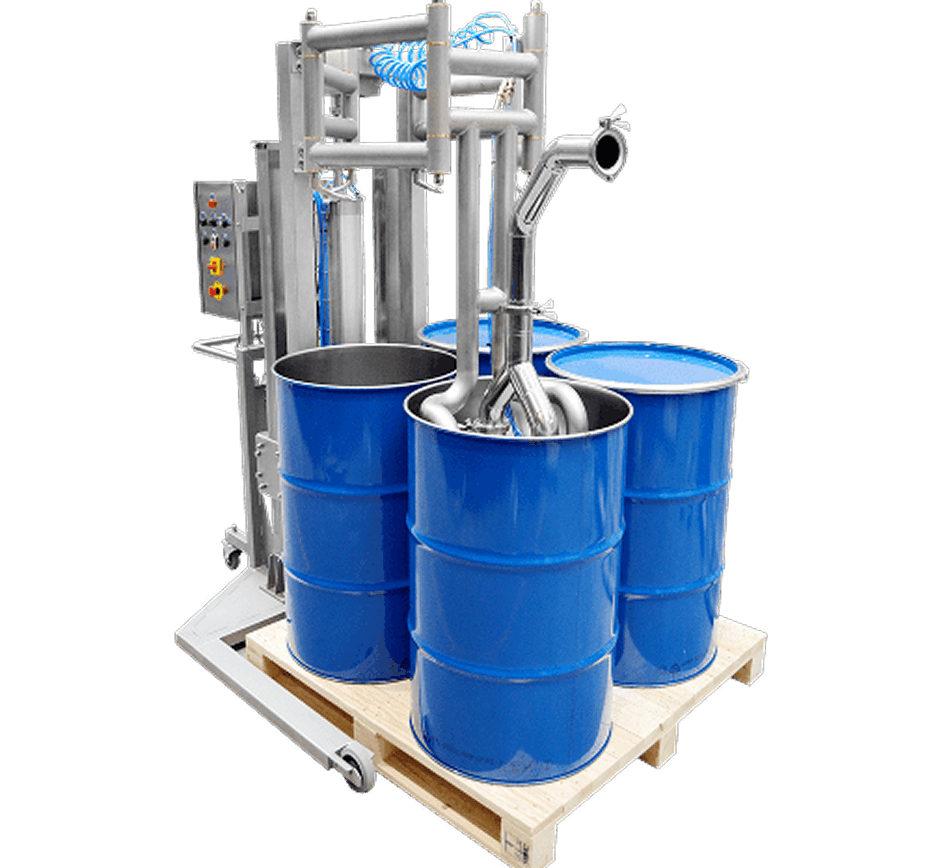 Front view of Tapflo High Viscosity Quattro Drum Unloading System