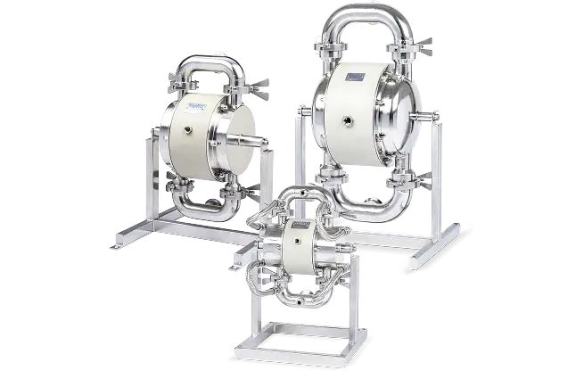 three sanitary diaphragm pumps in different sizes