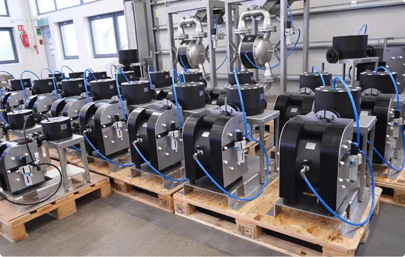ATEX-certified HDPE/PTFE Diaphragm pumps in a warehouse