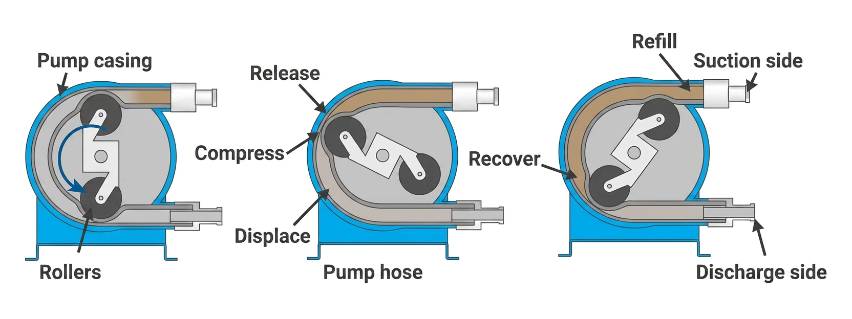 inner workings of a peristaltic pump roller design