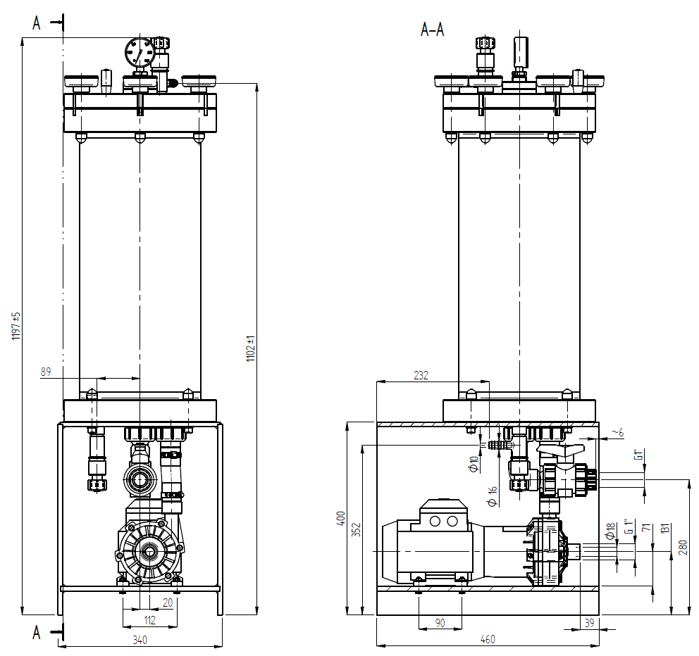 Filtration and Purification System - 210 Dimensions