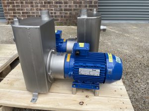 A picture of 2 industrial self priming centrifugal pumps